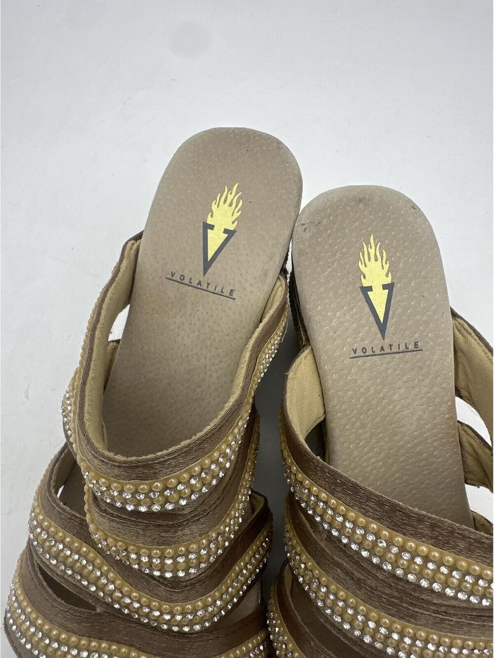 Volatile Gold Beaded Wedge Sandal Womens 7 - Picture 3 of 4